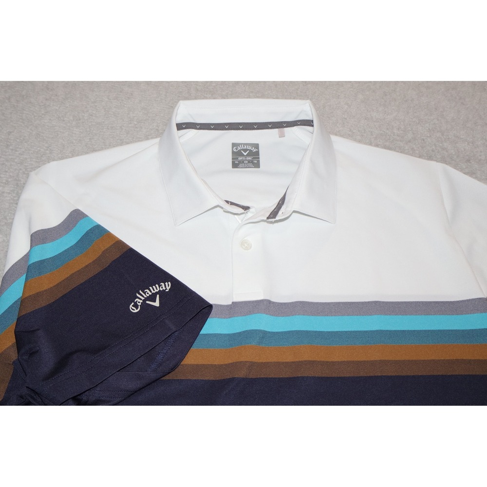 Callaway Polo Mens XL White Striped Short Sleeve Opti-Dri Golf Shirt Performance